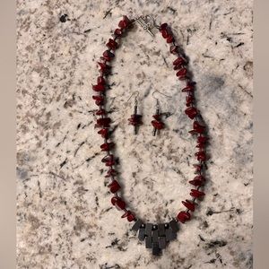 Custom red and black necklace & earrings set